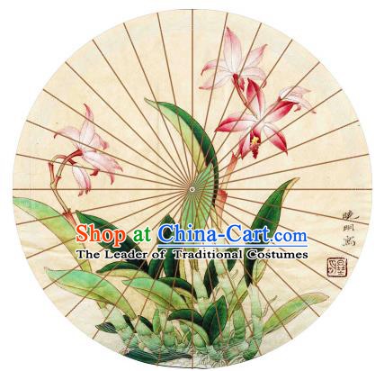 Chinese Traditional Craft Paper Umbrella Folk Dance Printing Orchid Oil-paper Umbrella Handmade Umbrella