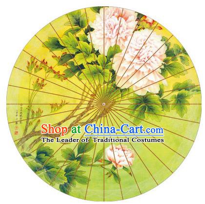 Chinese Traditional Artware Printing Peony Paper Umbrella Classical Dance Yellow Oil-paper Umbrella Handmade Umbrella