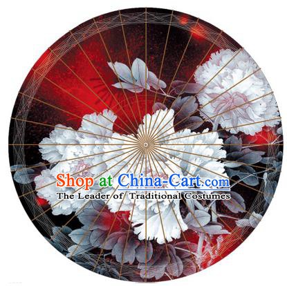 Chinese Traditional Artware Painting White Peony Paper Umbrella Classical Dance Oil-paper Umbrella Handmade Umbrella