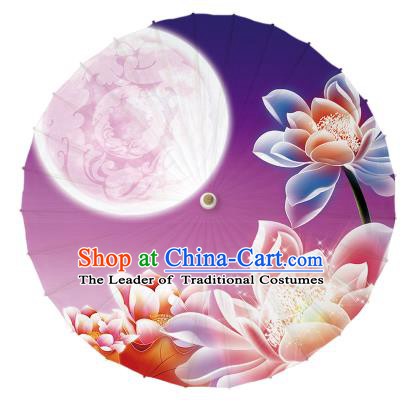Chinese Traditional Artware Purple Umbrella Classical Dance Printing Lotus Oil-paper Umbrella Handmade Umbrella