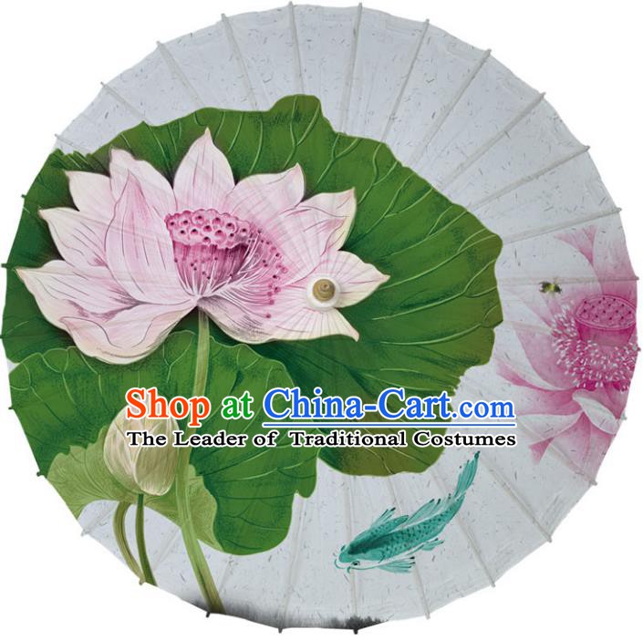Chinese Traditional Artware White Paper Umbrella Classical Dance Umbrella Printing Lotus Oil-paper Umbrella Handmade Umbrella