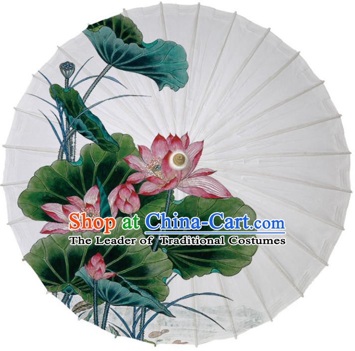 Chinese Traditional Artware Paper Umbrella Classical Dance Umbrella Printing Red Lotus Oil-paper Umbrella Handmade Umbrella