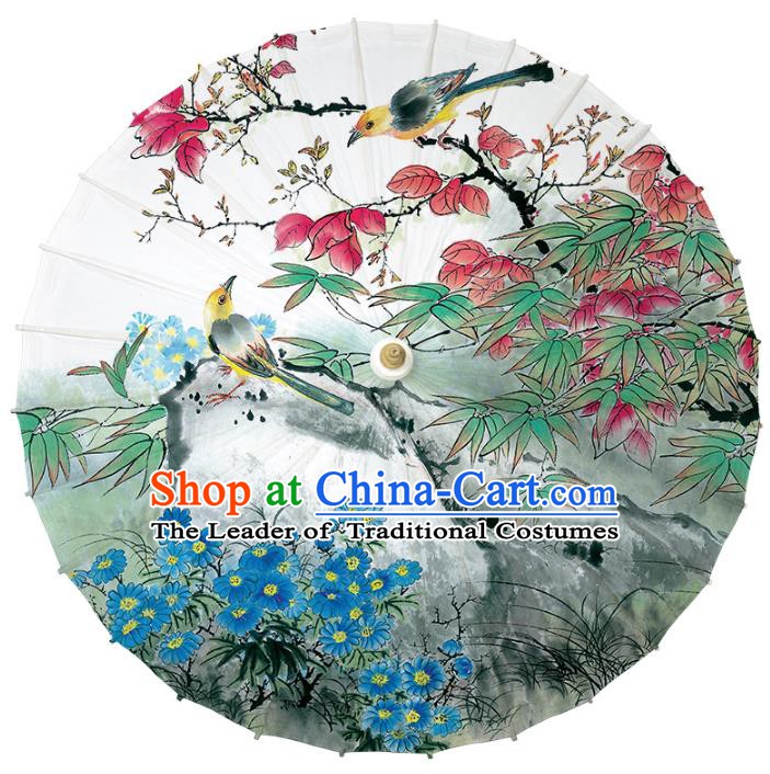 Chinese Traditional Artware Paper Umbrella Classical Dance Umbrella Printing Blue Flowers Oil-paper Umbrella Handmade Umbrella