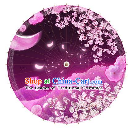 Chinese Traditional Artware Paper Umbrella Printing Flowers Rosy Oil-paper Umbrella Handmade Umbrella