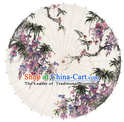 Chinese Traditional Artware Paper Umbrella Printing Wisteria Oil-paper Umbrella Handmade Umbrella