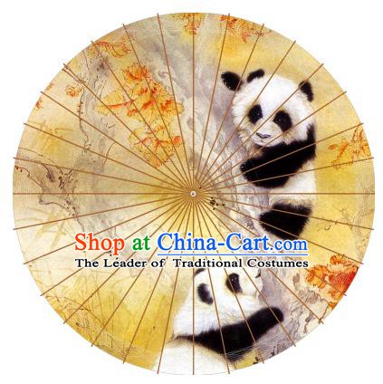 Chinese Traditional Artware Paper Umbrellas Painting Pandas Yellow Oil-paper Umbrella Handmade Umbrella