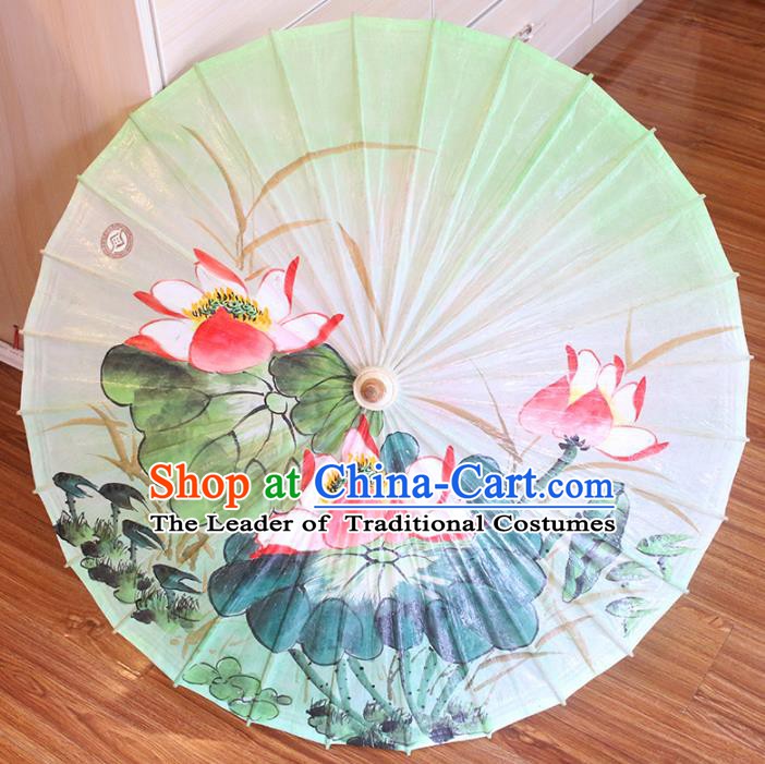 Chinese Traditional Artware Dance Umbrella Printing Lotus Green Paper Umbrellas Oil-paper Umbrella Handmade Umbrella