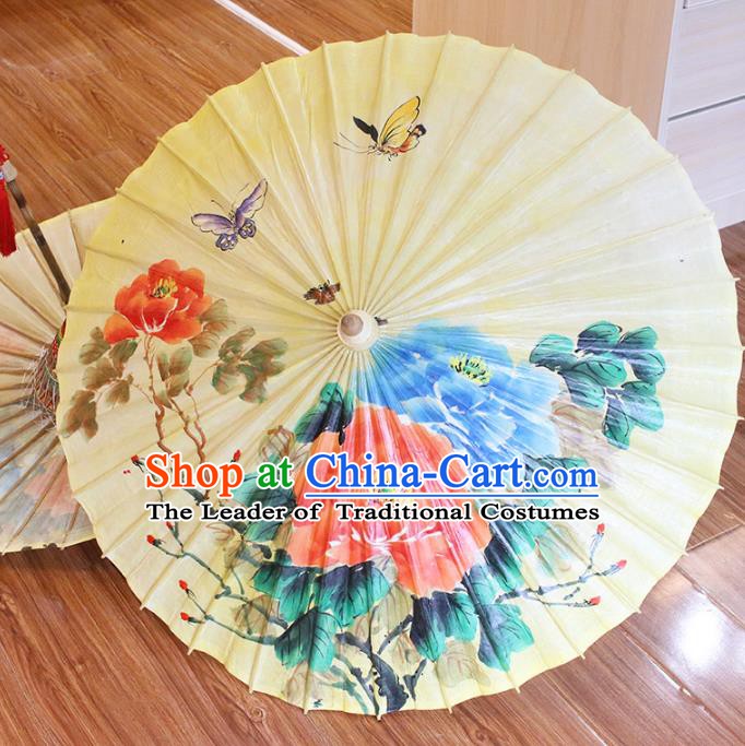 Chinese Traditional Artware Paper Umbrellas Printing Butterfly Lotus Oil-paper Umbrella Handmade Umbrella