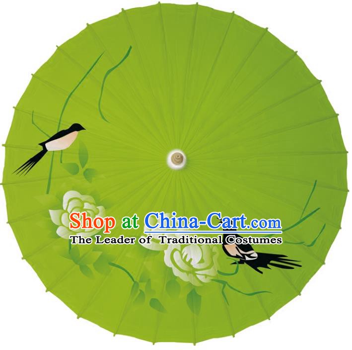 Chinese Traditional Artware Dance Umbrella Printing Peony Birds Paper Umbrellas Green Oil-paper Umbrella Handmade Umbrella