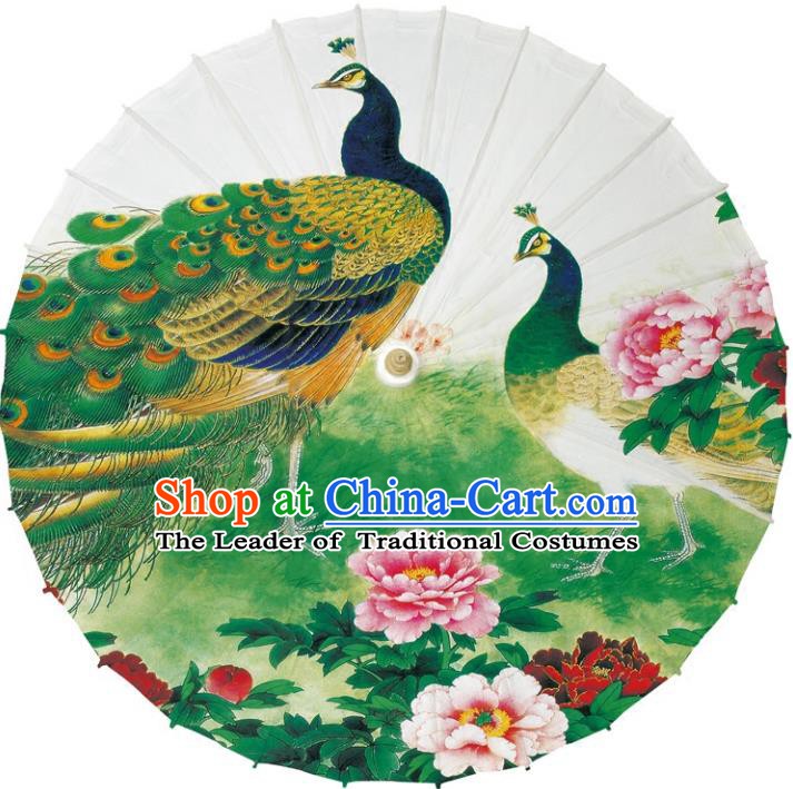 Chinese Traditional Artware Dance Umbrella Printing Peacock Peony Paper Umbrellas Oil-paper Umbrella Handmade Umbrella