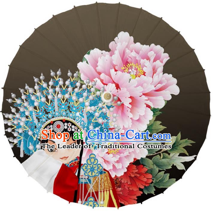 Chinese Traditional Artware Dance Umbrella Printing Peony Grey Paper Umbrellas Oil-paper Umbrella Handmade Umbrella