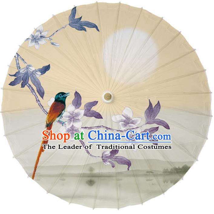 Chinese Traditional Artware Dance Umbrella Printing Peach Blossom Birds Paper Umbrellas Oil-paper Umbrella Handmade Umbrella