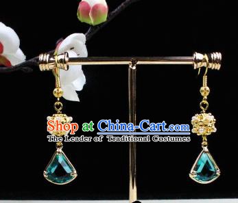 Chinese Handmade Classical Accessories Green Crystal Earrings Hanfu Eardrop for Women
