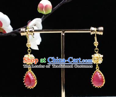 Chinese Handmade Classical Accessories Pink Crystal Earrings Hanfu Eardrop for Women