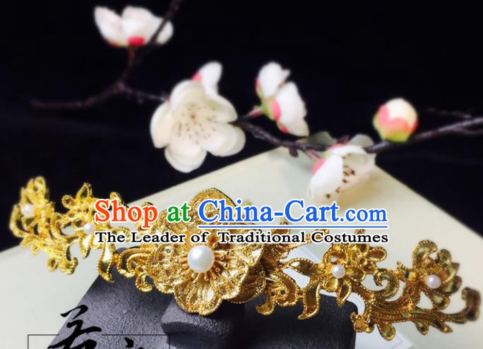 Chinese Handmade Classical Hair Accessories Golden Flowers Hairpins Hanfu Hair Stick for Women
