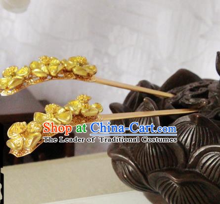 Chinese Handmade Classical Hair Accessories Hairpin Hair Sticks Hanfu Golden Hairpins for Women