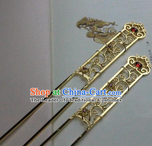 Chinese Handmade Classical Hair Accessories Hairpin Red Crystal Hair Stick Hanfu Hairpins for Women
