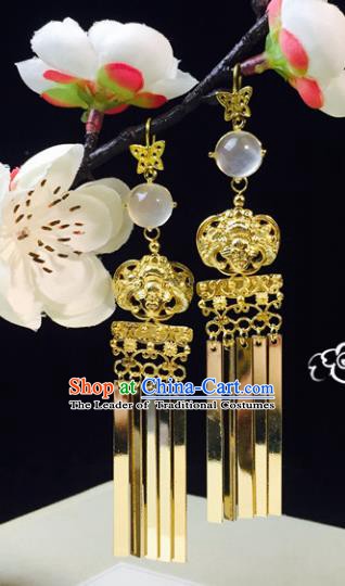Chinese Handmade Classical Accessories Golden Tassel Earrings Hanfu Eardrop for Women