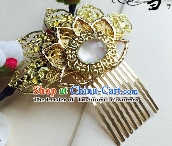 Chinese Handmade Classical Hair Accessories Hairpin Hair Stick Hanfu Golden Lotus Hair Comb for Women