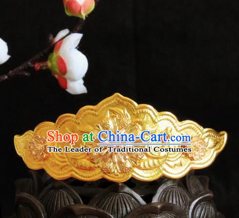 Chinese Handmade Classical Hair Accessories Wedding Hairpins Hanfu Golden Lotus Hair Crown for Women