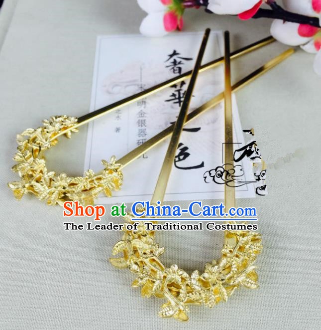 Chinese Handmade Classical Hair Accessories Wedding Hair Stick Golden Hairpins for Women