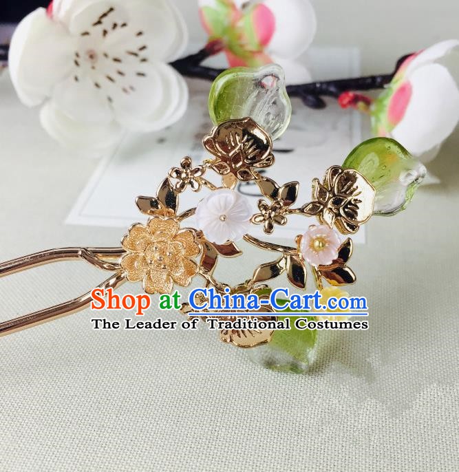 Chinese Handmade Classical Hair Accessories Wedding Shell Flowers Hair Stick Green Hairpins for Women