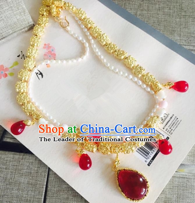 Chinese Handmade Classical Accessories Princess Red Crystal Necklace Hanfu Necklet for Women
