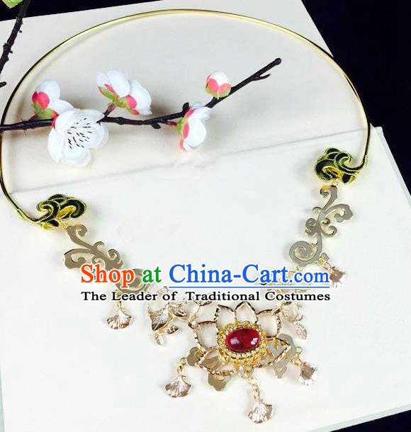 Chinese Handmade Classical Wedding Accessories Princess Golden Necklace Hanfu Red Crystal Necklet for Women