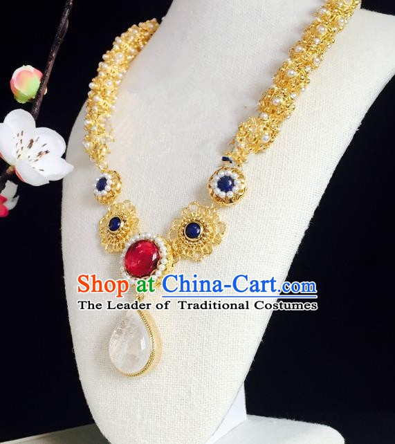 Chinese Handmade Classical Accessories Golden Earrings Hanfu White Crystal Eardrop for Women