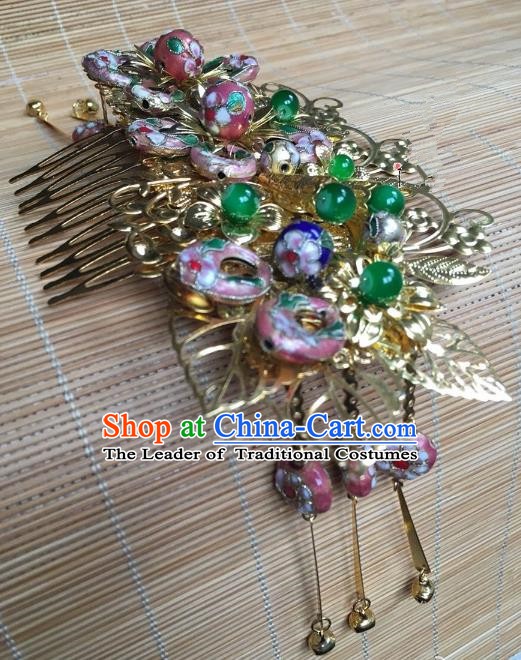 Traditional Chinese Ancient Palace Lady Hair Accessories Hairpins Cloisonne Hair Comb for Women