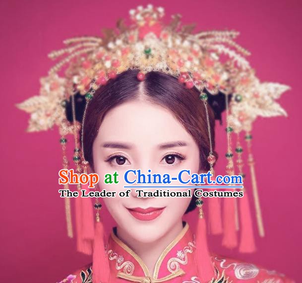 Traditional Chinese Ancient Wedding Hair Accessories Hairpins Tassel Phoenix Coronet Complete Set for Women