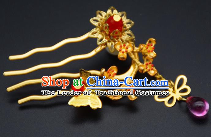 Traditional Chinese Ancient Bride Hair Accessories Golden Hairpins Hair Comb for Women