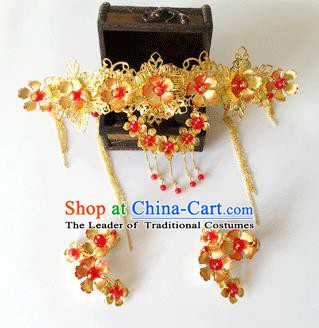 Traditional Chinese Ancient Bride Hair Accessories Xiuhe Suit Hairpins Phoenix Coronet and Earrings for Women