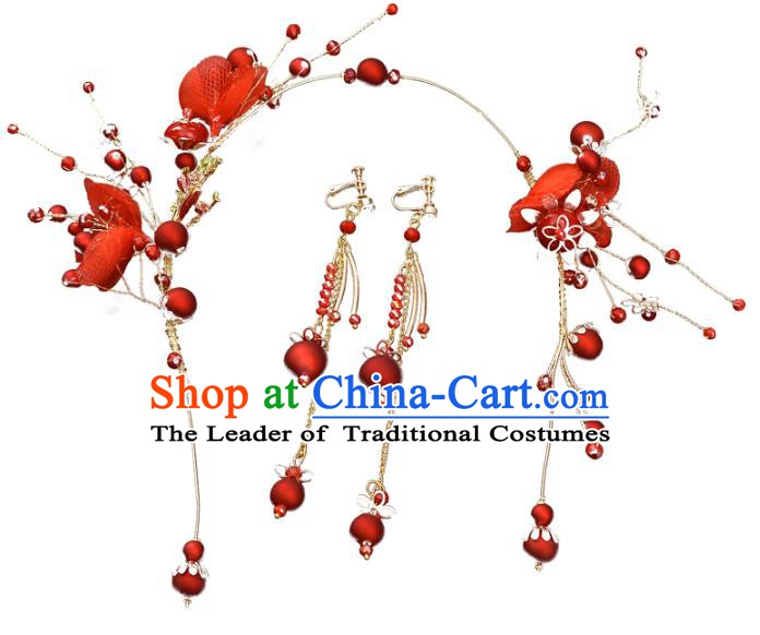 Handmade Bride Wedding Hair Accessories Flowers Hair Clasp and Earrings for Women