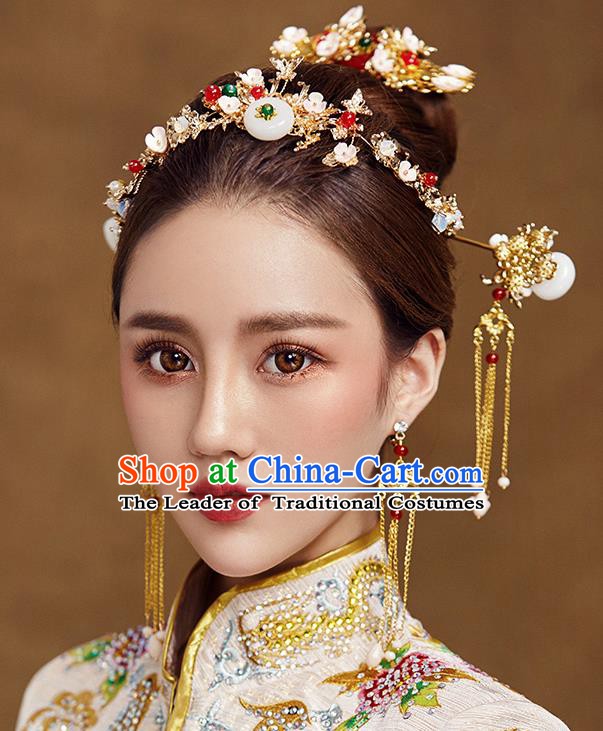 Traditional Chinese Ancient Bride Hair Accessories Xiuhe Suit Hairpins Hair Clasp Complete Set for Women