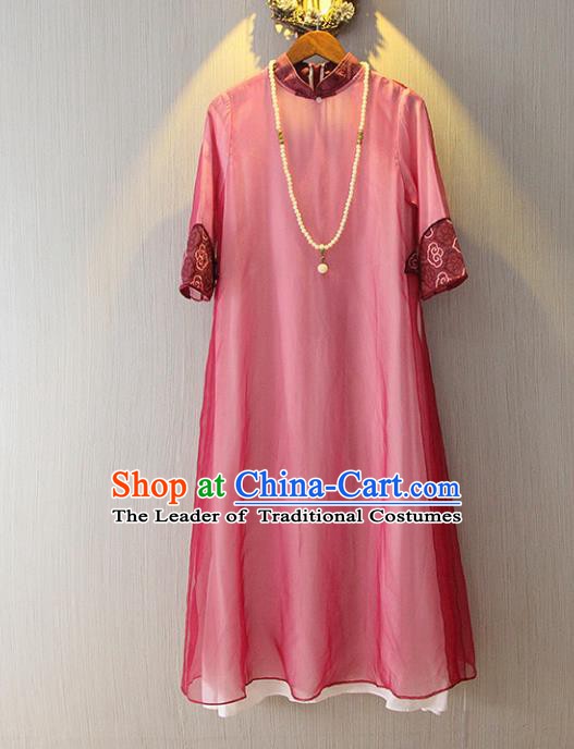 Chinese Traditional National Cheongsam Costume Tangsuit Red Dress for Women
