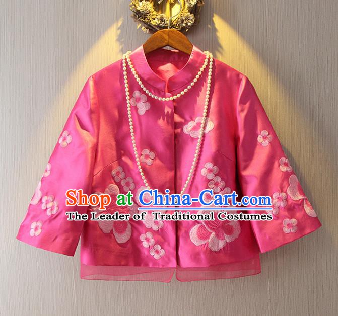 Chinese Traditional National Costume Cheongsam Coats Tangsuit Qipao Rosy Jacket for Women