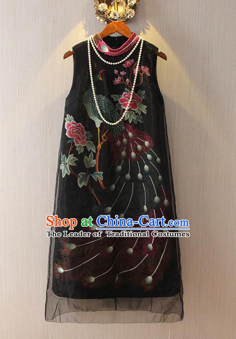 Chinese Traditional National Costume Tangsuit Black Cheongsam Dress for Women