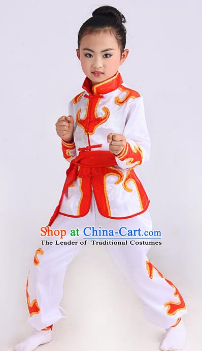 Traditional Chinese Martial Arts Costume, Folk Dance Waist Drum Dance White Uniform Yangko Clothing for Kids