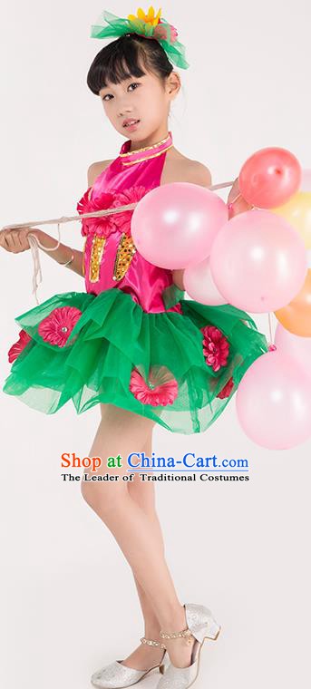 Chinese Classic Stage Performance Chorus Singing Group Costume Children Modern Dance Green Dress for Kids