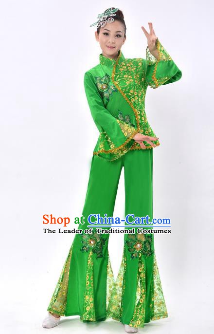 Chinese Traditional Fan Dance Costume Classical Dance Green Uniform Yangko Clothing for Women