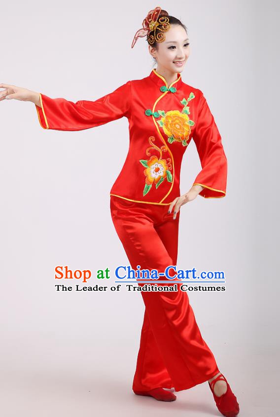 Chinese Traditional Classical Fan Dance Costume Folk Dance Red Uniform Yangko Clothing for Women