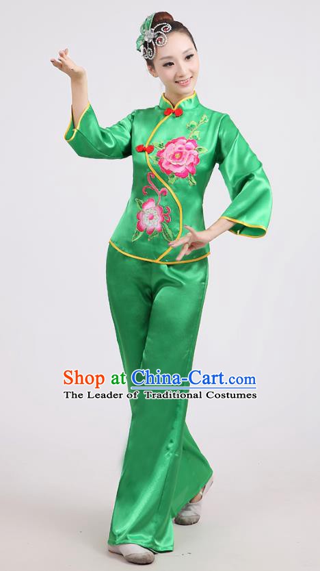 Chinese Traditional Classical Fan Dance Costume Folk Dance Green Uniform Yangko Clothing for Women