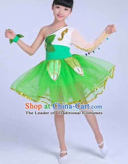 Top Grade Children Modern Dance Costume, Professional Chorus Sing Group Green Dress for Kids