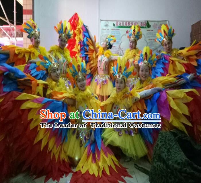 Top Grade Children Stage Performance Costume, Professional Cosplay Feather Wings Dance Clothing for Kids