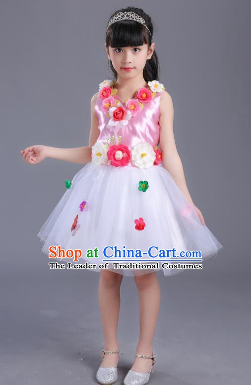 Top Grade Flower Faerie Modern Dance Costume Pink Dress, Children Chorus Singing Group Dance Clothing for Kids