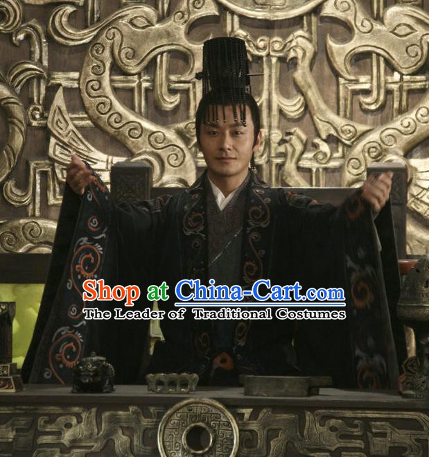 Chinese Ancient Han Dynasty Emperor Liu Heng Replica Costume and Headpiece Complete Set for Men