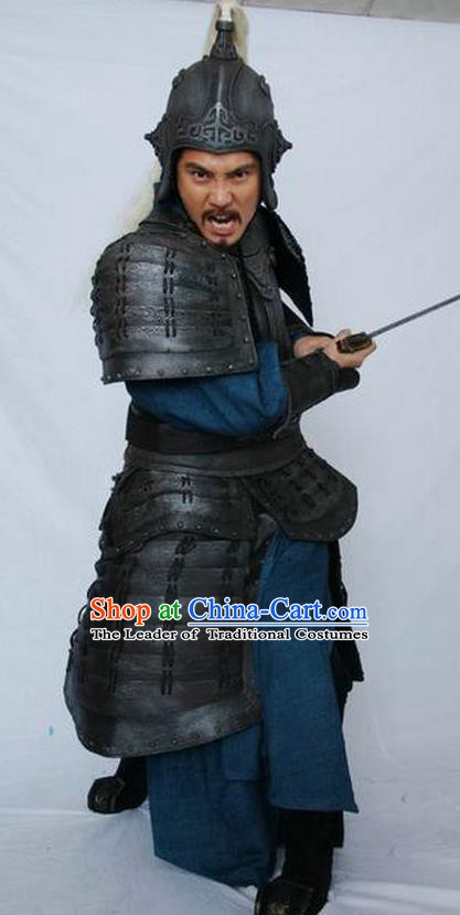 Chinese Ancient Qin Dynasty Military Officer Meng Tian Replica Costume Helmet and Armour Complete Set for Men