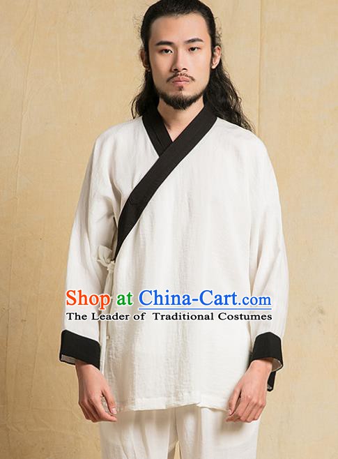 Top Grade Kung Fu Costume White Linen Suit Martial Arts Training Gongfu Wushu Tang Suit Clothing for Men