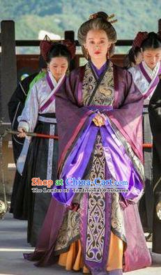 Traditional Chinese Ancient Qin Kingdom Empress Dowager Mi Yue Embroidered Replica Costume for Women